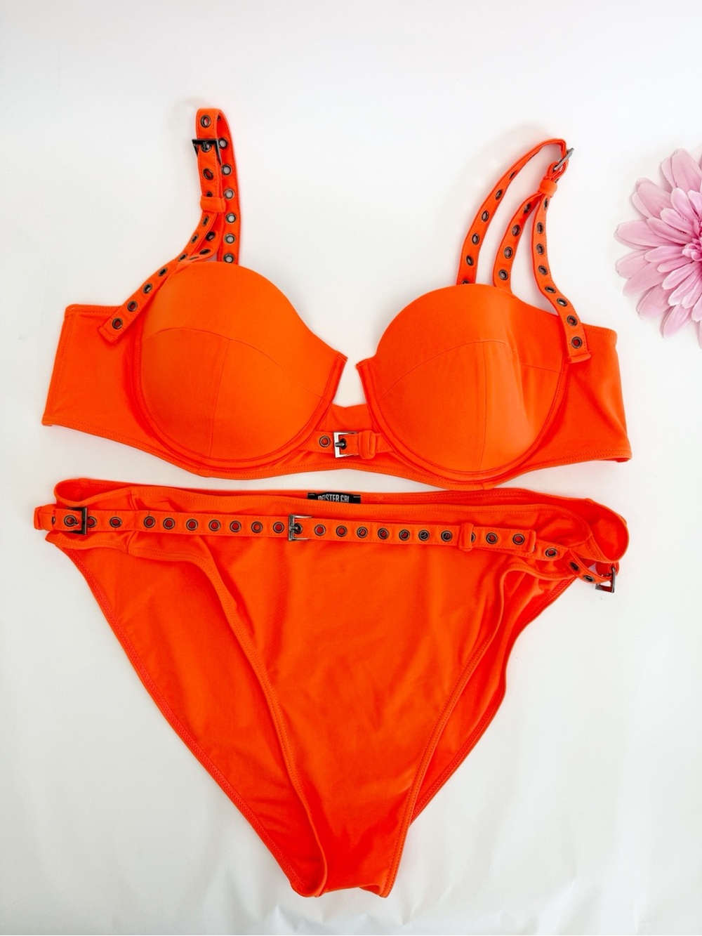 Poster Girl X Dolls Kill Plus Sun Showers Buckle Bikini Set Orange Two (2) Piece